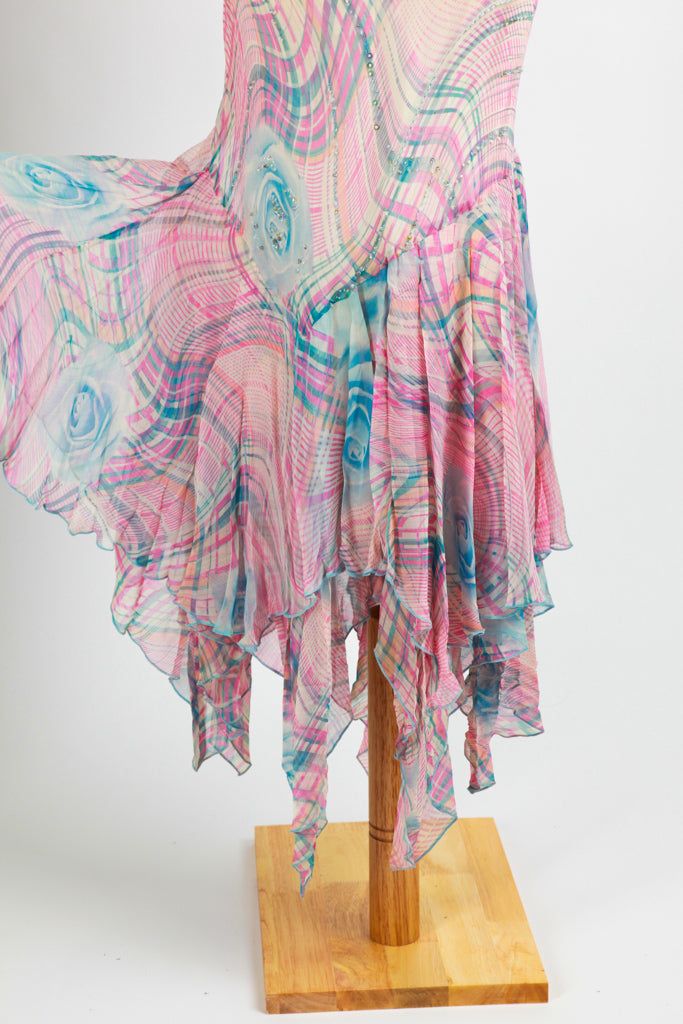 Diane Freis - Whimsical Floral pink Teal Diane Freis Dress - Iconic Fashion