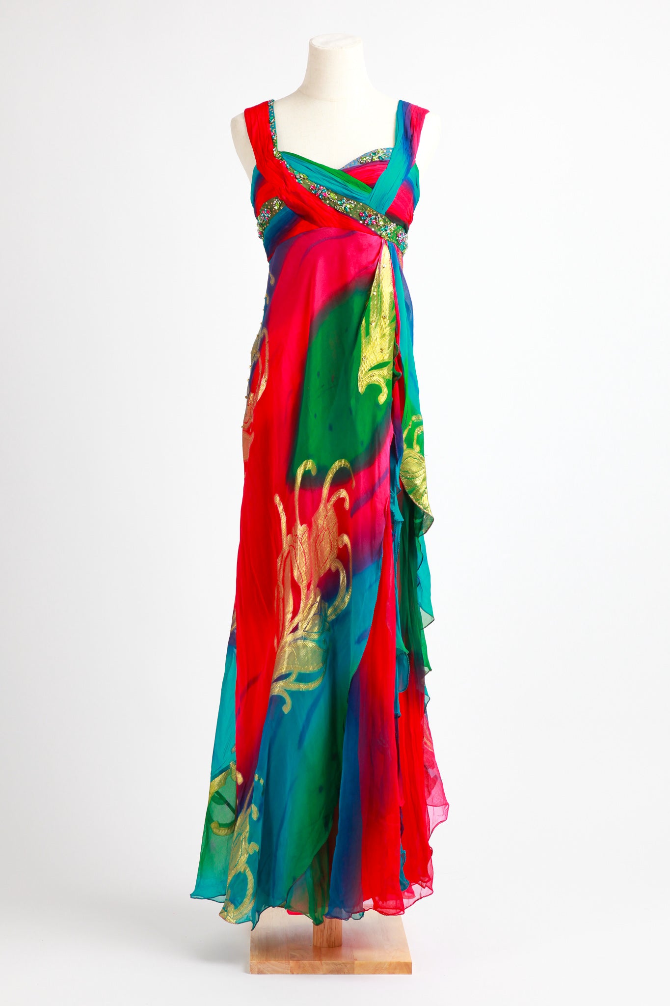 Diane Freis - Festive Red and Gold Diane Freis Gown Dress