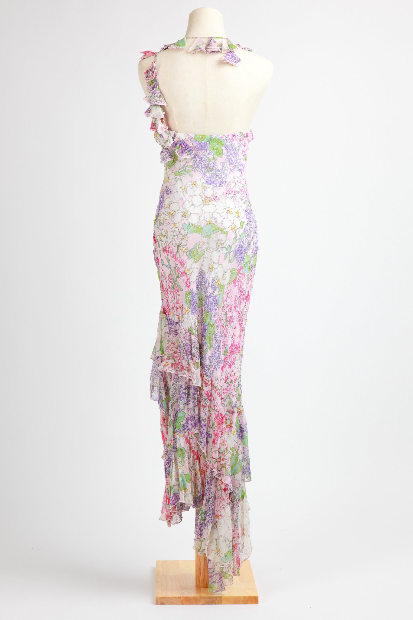 Diane Freis - Floral pink purple chiffon  silk hand beaded  Diane Freis Maxi Dress