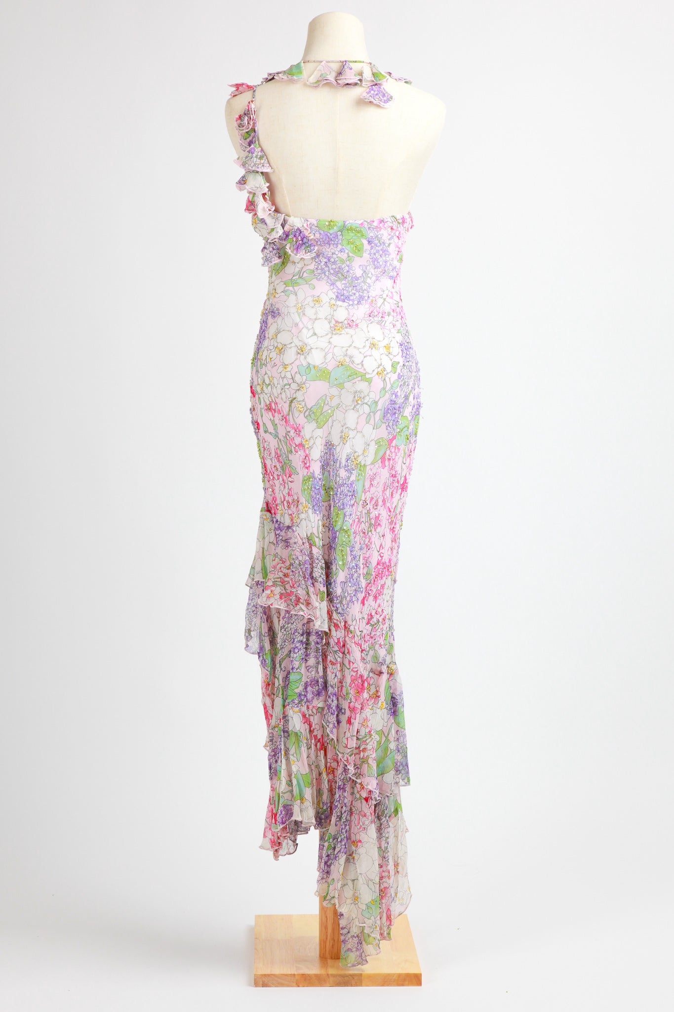 Diane Freis - Floral pink purple chiffon silk hand beaded Diane