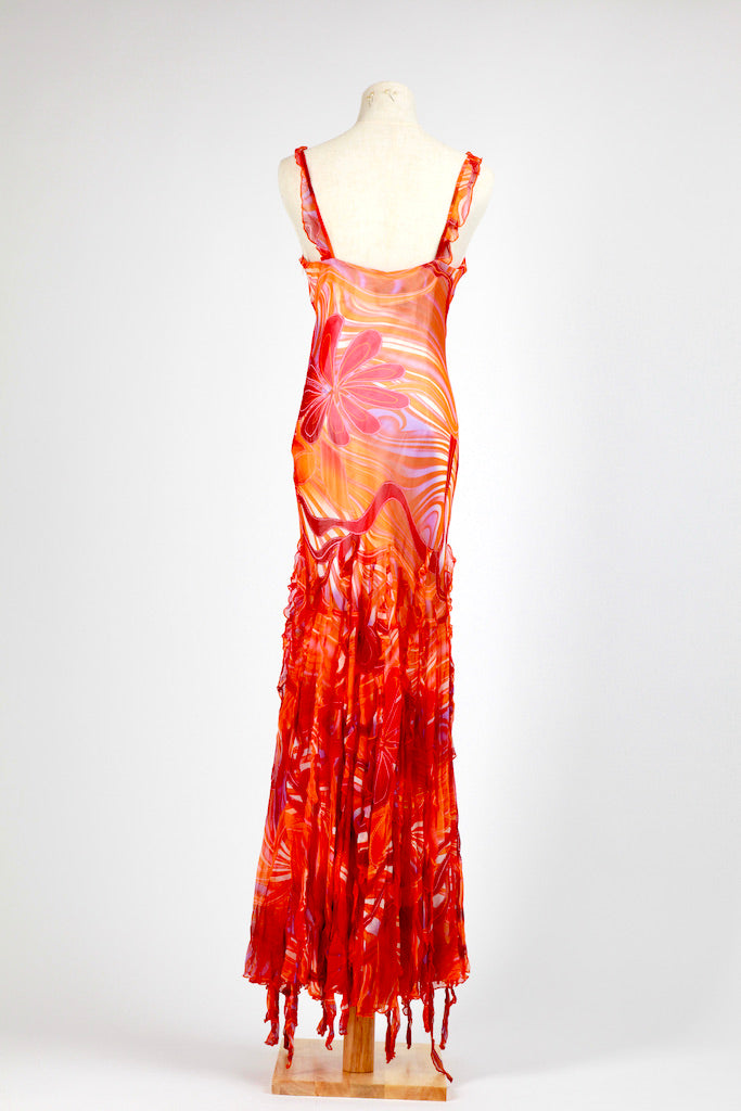 Diane Freis - Bold Coral Silk Maxi